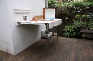 recycled timber work bench